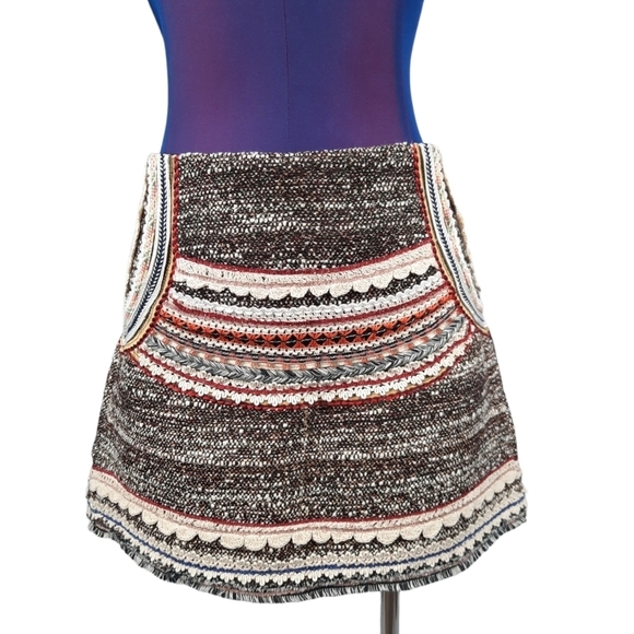 Zara Woman Tweed‎ Embroidered Bohemian Mini Skirt Size Small Women's - Picture 1 of 14